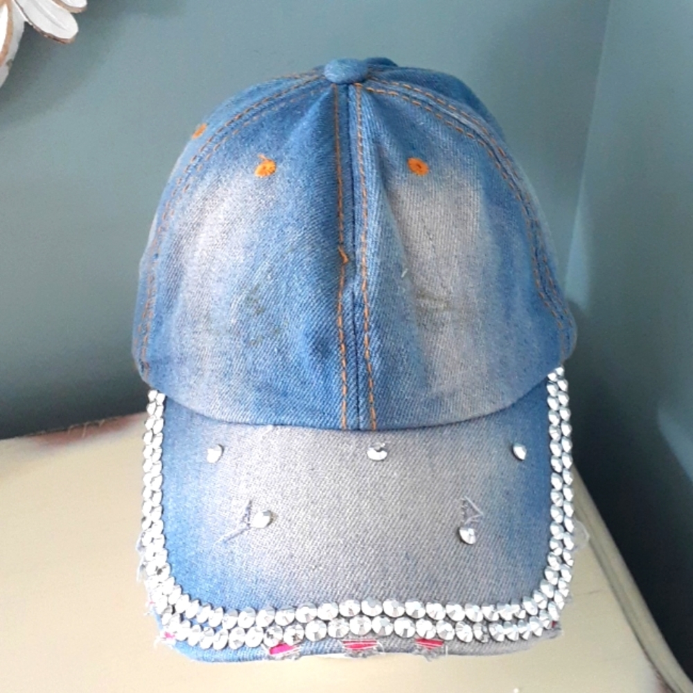 * Vintage 90s bedazzled and distressed Denim Cap